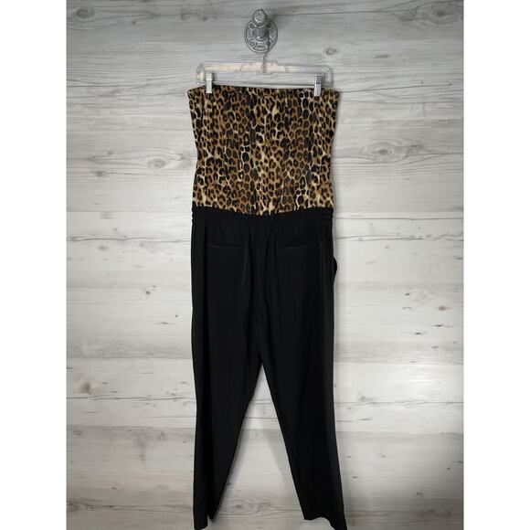 Express Jumpsuit Womens Medium Black Leopard Strapless Drawstring Waist Pockets - Picture 8 of 10